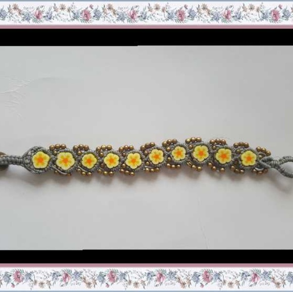 Other - Handmade crochet with floral & gold beads bracelet